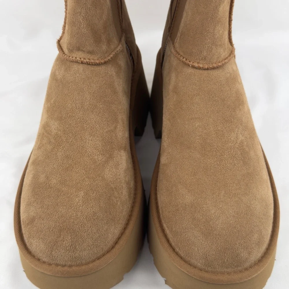 UGG New Heights Platform Boots Chestnut Suede Womens Sz 10 NWOB